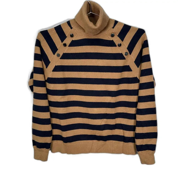 Yest Striped Brown Turtleneck Sweater 6 - Picture 2 of 5